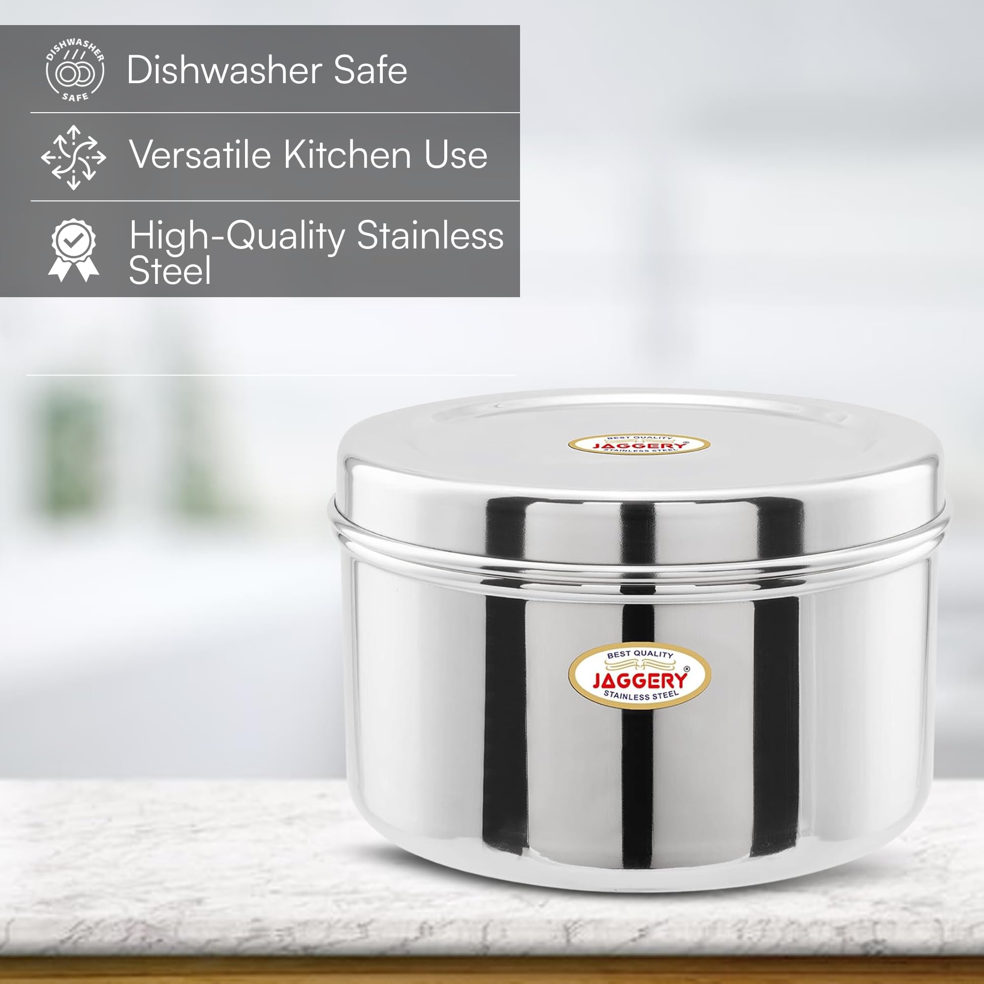 Jaggery Steel Container Heavy Gauge Stainless, Storage Box, Deep Betha Dabba, Grocery Canister, Multipurpose Dibba (Capacity- 35